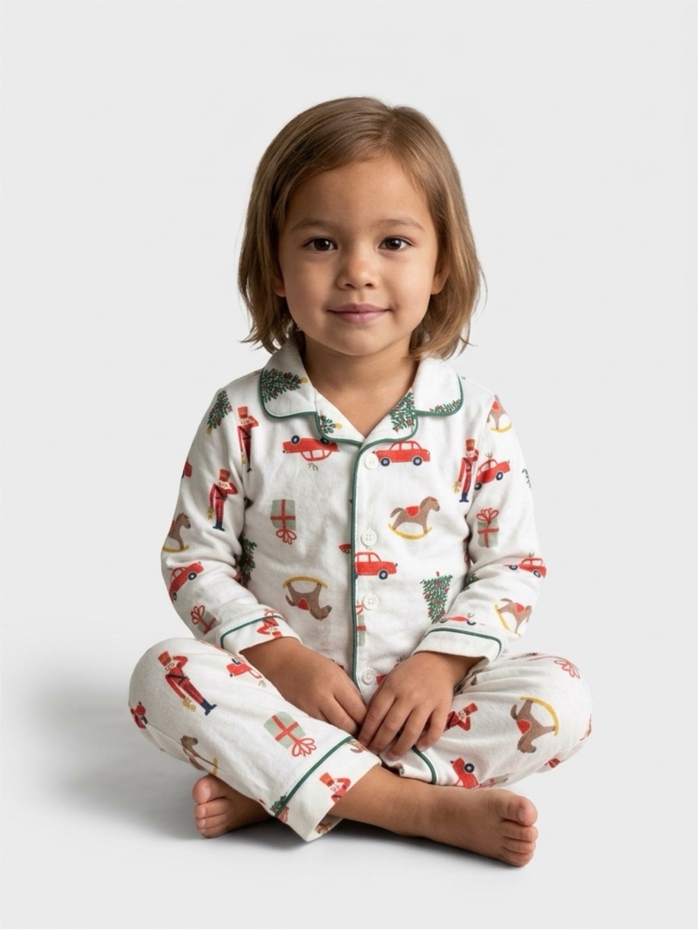 Carter's White Kids Pajama Set with Red and Green Holiday Print
